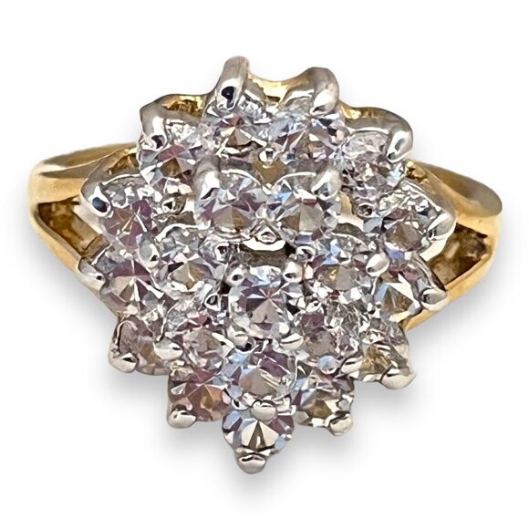 Vintage Ring Size 5 Cubic Zirconia Cluster Ring 14K Gold Plate Mid-Century 14G - Picture 3 of 11